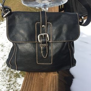 Black Fossil Crossbody bag with Tan stitching